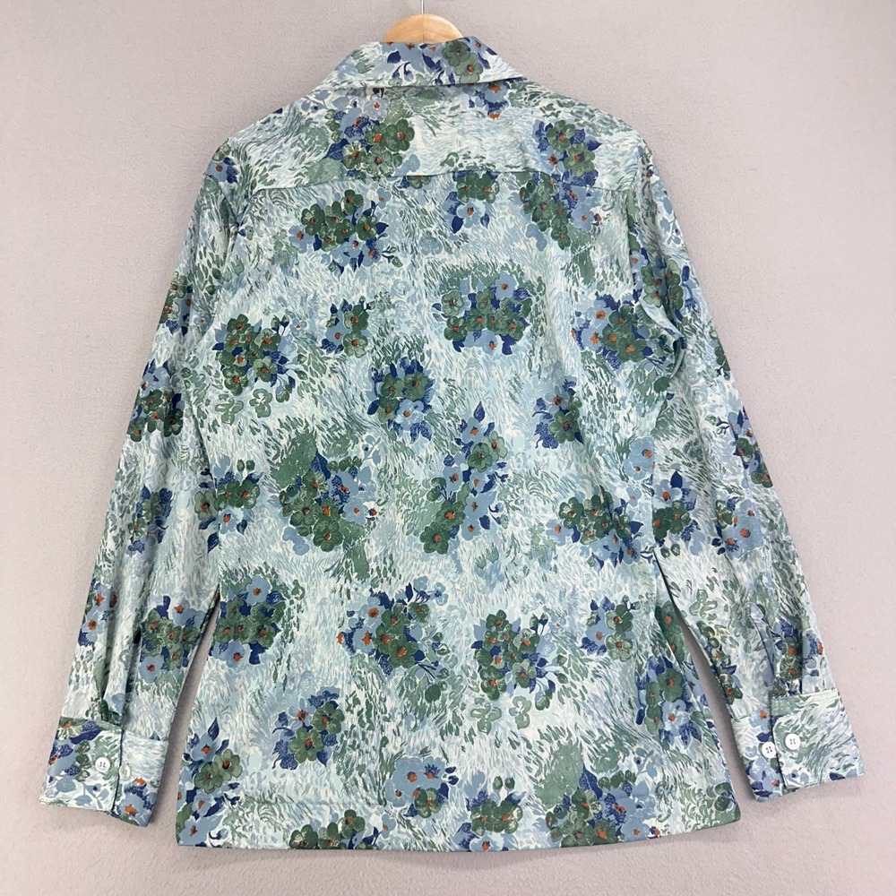 VTG 70s Joel California Disco Shirt Mens Medium Floral Watercolor Impressionist - Picture 2 of 7